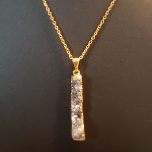 Drusy Pendant on gold plated stainless steel   chain